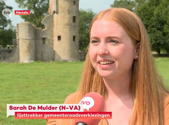 Lijsttrekker Sarah De Mulder in het journaal van TV Oost
